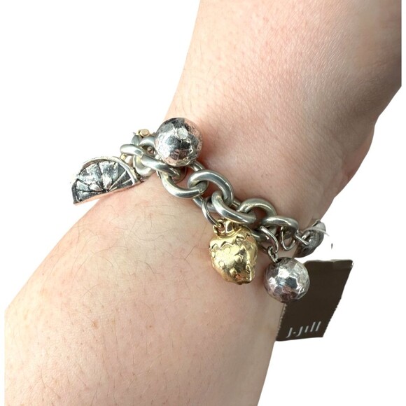 J. Jill Fruit Charms Chunky Chain Bracelet Whimsical Gold Silver Tone Beads NWT - Picture 6 of 10